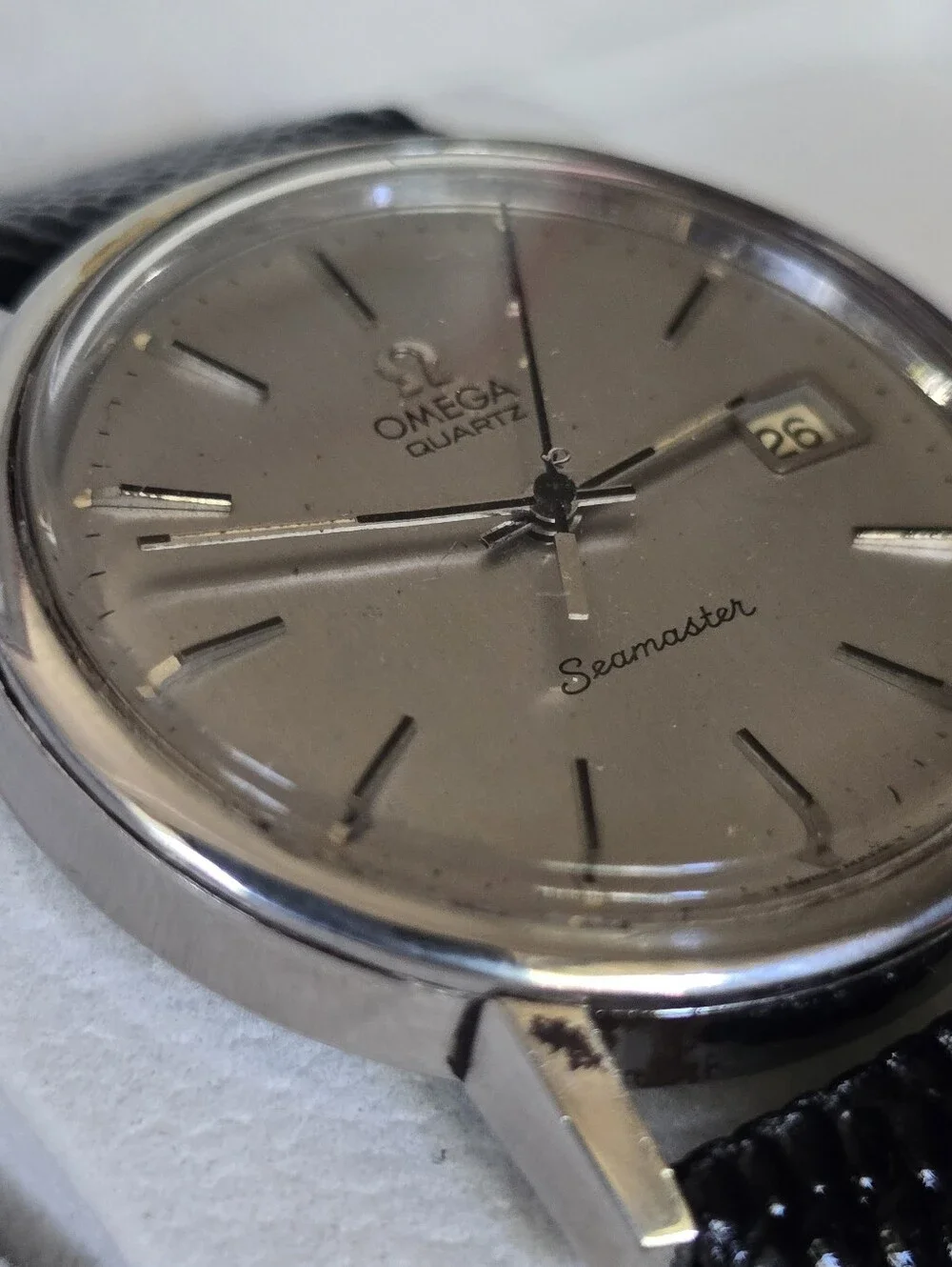 Omega Seamaster Silver Dial Watch with Black Strap